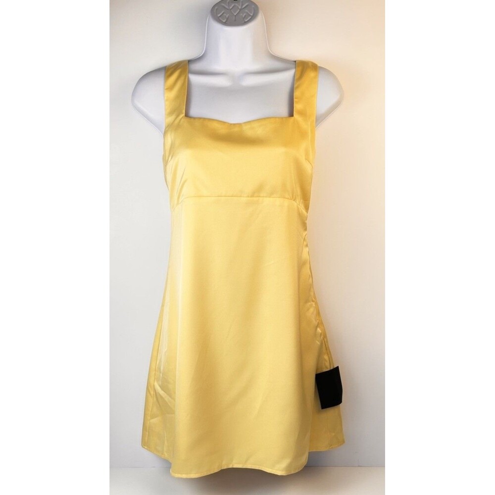 Lulus Cutest Satin Square Neck Mini Golden Yellow Size Small NWT Kentucky Derby - Picture 3 of 10